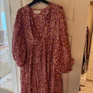 Daughters of India Maroon and Yellow Floral Dress